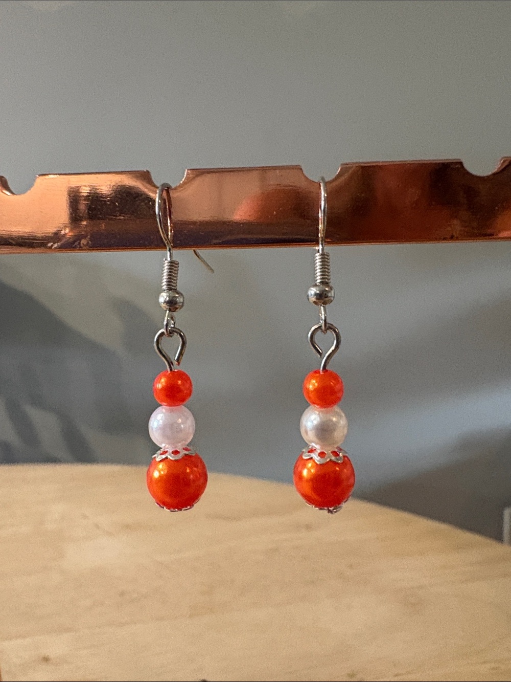 Handmade Tennessee Vols inspired Orange and White Beaded Drop Earrings -